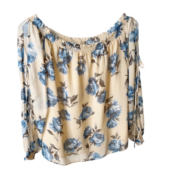 Entro Floral Cold Shoulder Sheer Off Shoulder Blouse Size Small - Picture 2 of 8